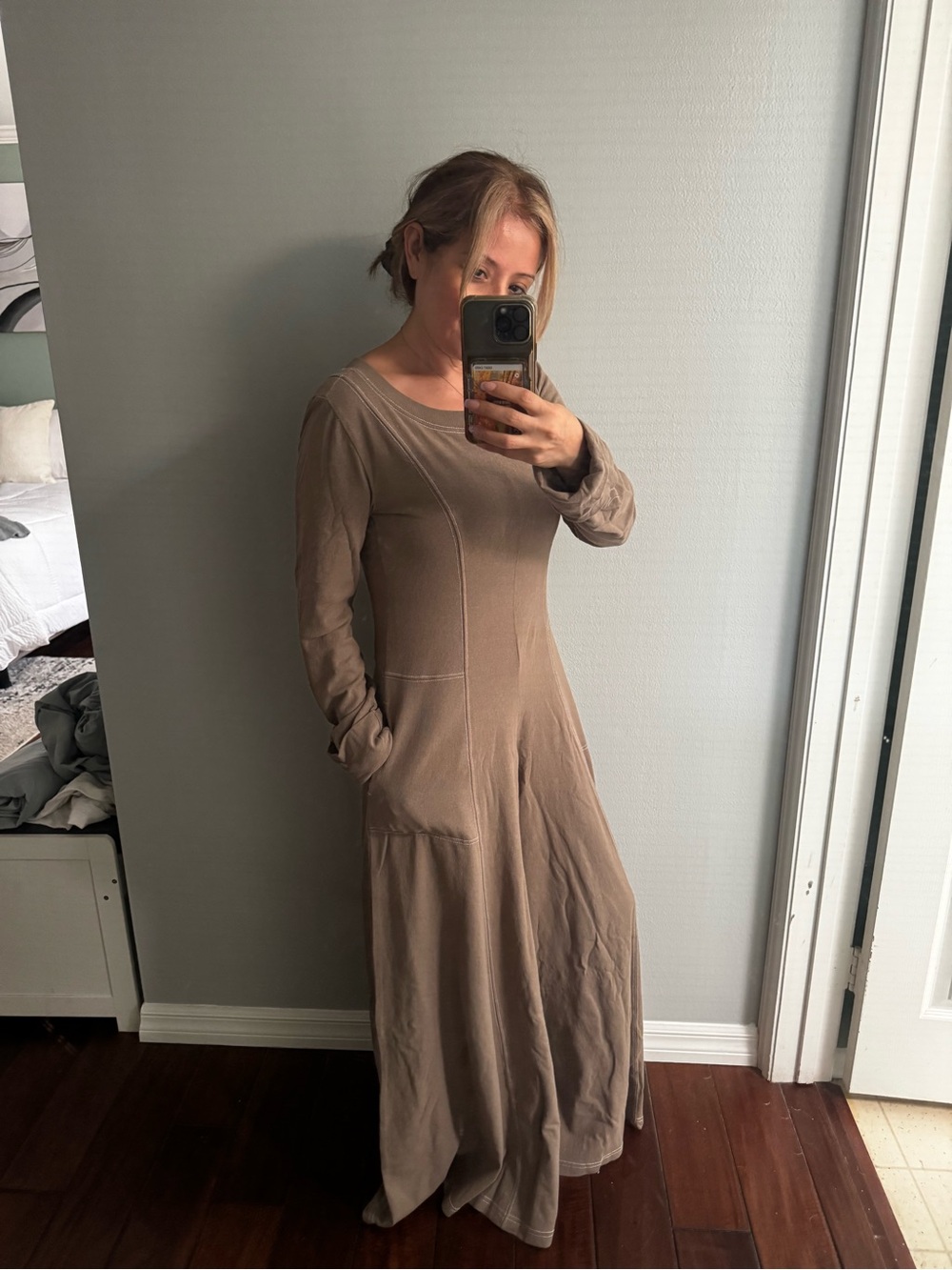 Free People Taupe Wide-Leg Long-Sleeve Jumpsuit - Picture 3 of 6